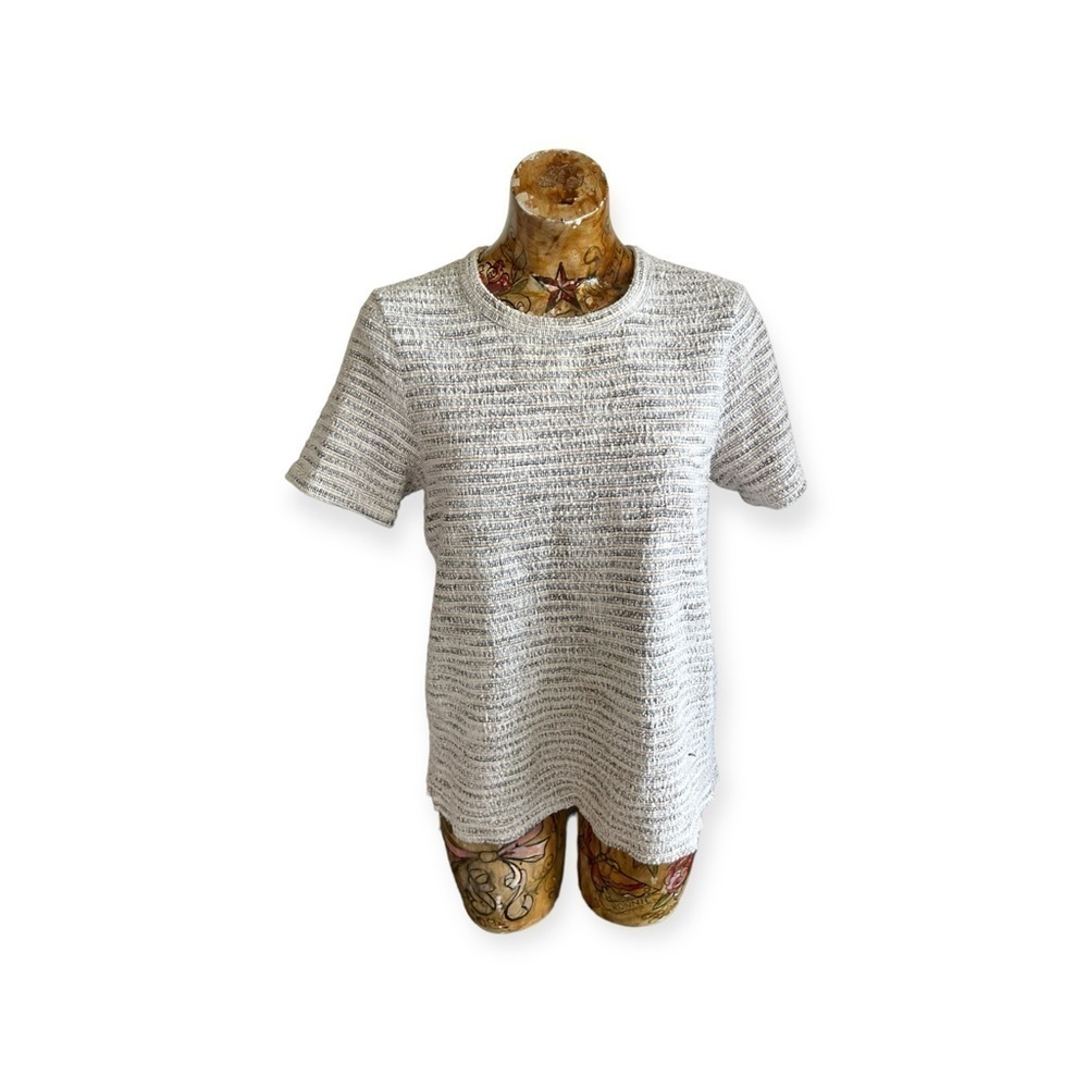 Postmark Anthropologie top short sleeve black white gold cotton blend large